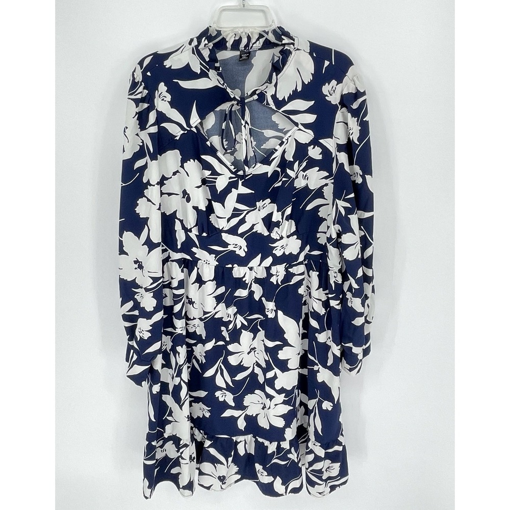 SHEIN Curve Women's Blue Floral Keyhole Ruffle Hem Mini Dress Size 4XL